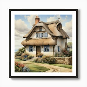 House With Thatched Roof Art Print 0 Poster