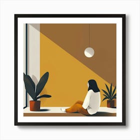 Woman Sitting On The Window Sill Art Print