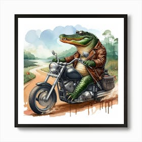 Alligator On A Motorcycle 3 Art Print