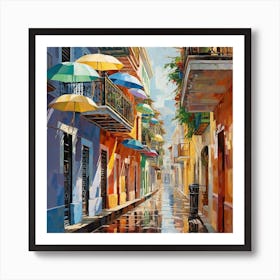 Umbrellas In The Rain 3 Art Print