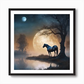 Horse In The Moonlight Art Print