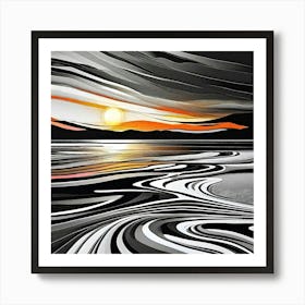 Sunset In Black And White Art Print