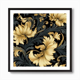 Gothic inspired gold hues and black floral Art Print