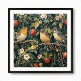 Three Birds In An Apple Tree Art 1 Art Print