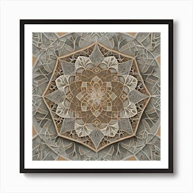 Firefly Beautiful Modern Detailed Indian Mandala Pattern In Neutral Gray, Silver, Copper, Tan, And C 1 Art Print