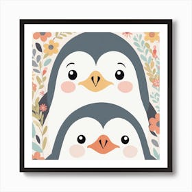 Floral Baby Penguin Nursery Illustration (4) Art Print