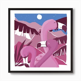 Flamingo Night Square Art Print