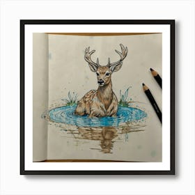 Deer In Water 5 Art Print