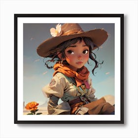 Girl In Cowboy Hat Art Print