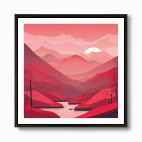 Misty mountains background in red tone 33 Art Print