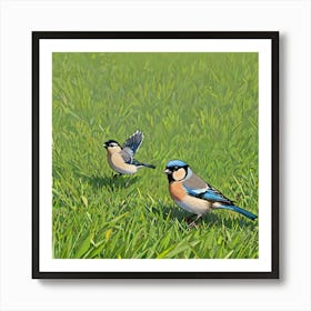 Bluebirds In The Grass Art Print