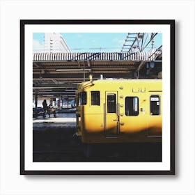 Yellow Train In Japan Square Art Print