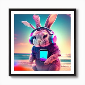 Bunny With Headphones 1 Art Print