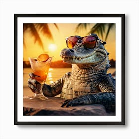 Alligator At Sunset Art Print
