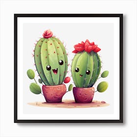 Cute Cactus Couple 1 Art Print