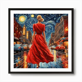 Girl In A Red Dress Art Print