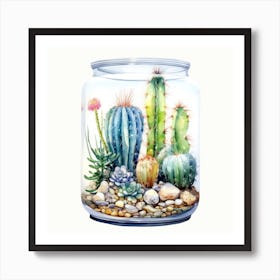 Watercolor Colorful Cactus in a Glass Jar 3 Art Print