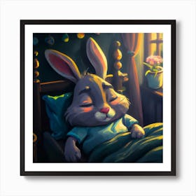 Cartoon Rabbit Sleeping In A Dark Room Cinemati Art Print