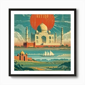 A Vintage Travel Poster Features A Collage Of Major Historical Landmarks From Different Continents 2 1 Art Print