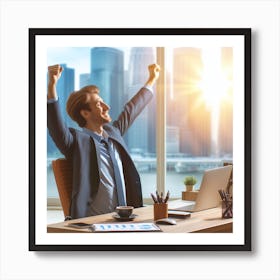 Businessman in Office in Morning Art Print