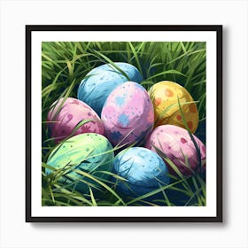 Easter Eggs In Grass Art Print