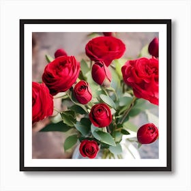 Red Roses In A Vase Art Print