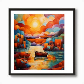 Sunset Boats Art Print