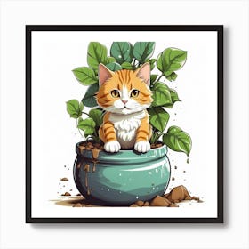 Cat In Pot Art Print