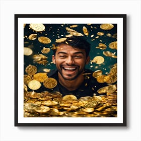 Happy Young Man With Gold Coins Art Print