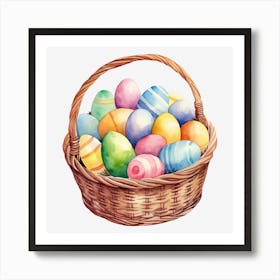 Watercolor Easter Eggs In A Basket Art Print