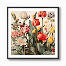 Tulips And Butterflies 3 Art Print