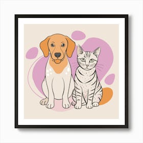 Illustration of a dog and a cat Art Print