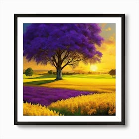 Purple Tree In A Field Art Print