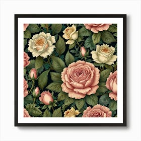 Roses Seamless Pattern Art Print