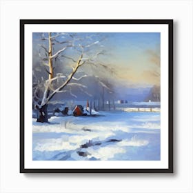 Winter in the village Art Print