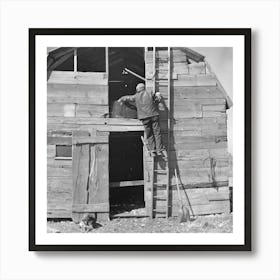 Erasty Emrich Climbing A Ladder To The Loft Of The Barn He Built Himself, Near Battle Ground, Indiana By Russell Lee Art Print