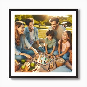 An Image That Portrays A Heartwarming Family Moment, Capturing Parents And Their Children Enjoying A Fun Outdoor Activity Art Print