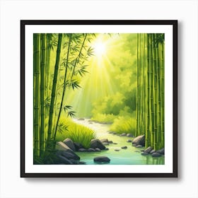 A Stream In A Bamboo Forest At Sun Rise Square Composition 137 Poster