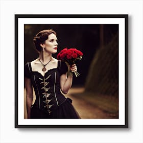 Gothic Woman Holding Roses Art Print