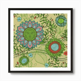 Hand Drawn Floral Mandala 01 Art Print