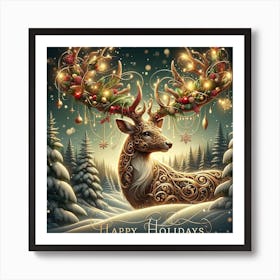 Happy Holidays Deer Art Print