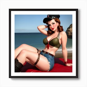 WW2 Beach Pin-up Model Art Print