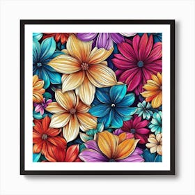 Colorful Flowers Wallpaper 1 Art Print