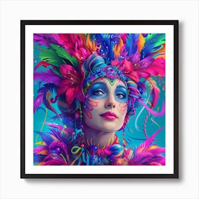 Colorful Woman With Feathers Art Print