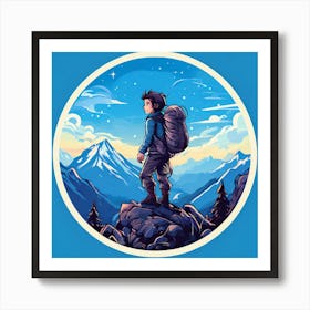 A Lone Mountain Climber Reaching The Summit Representing Perseverance And Achievement , Boy On Top Of A Mountain Art Print