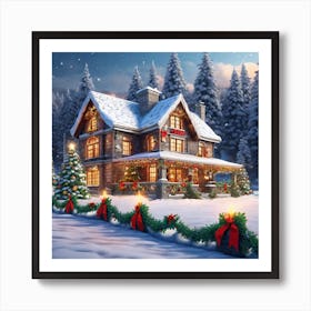 Christmas House In The Snow 9 Art Print