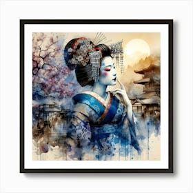 Japan Traditional Geisha Illustration By Ad 95 Póster