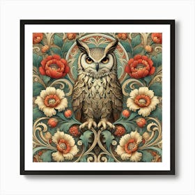 william morris Owl With Flowers Art Print