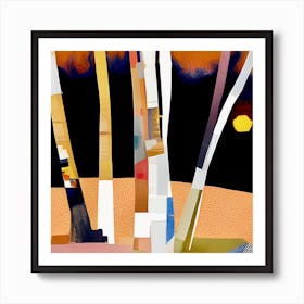 Moon Behind The Trees Collage Art Print