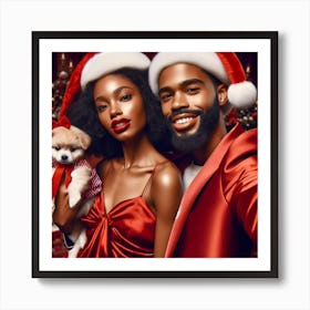 Couple In Santa Hats Art Print